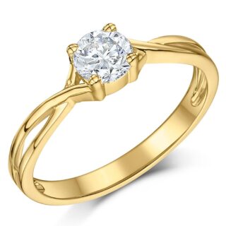 9ct Yellow Gold Half Carat Diamond Twist Solitaire Engagement Ring