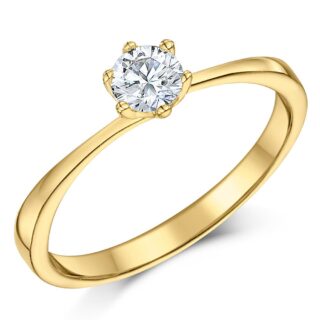 9ct Yellow Gold Quarter Carat Diamond Solitaire Six Claw Engagement Ring