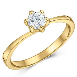 9ct Yellow Gold Half Carat Diamond Solitaire Six Claw Engagement Ring