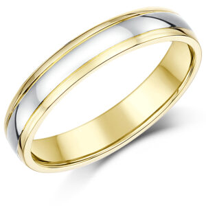 4mm 9ct Two Colour Gold Court Shape Wedding Ring