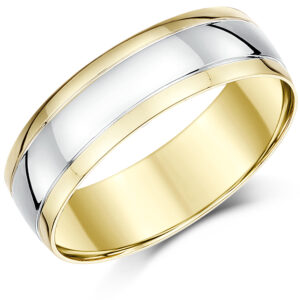 7mm 9ct Two Colour Gold Court Shape Wedding Ring