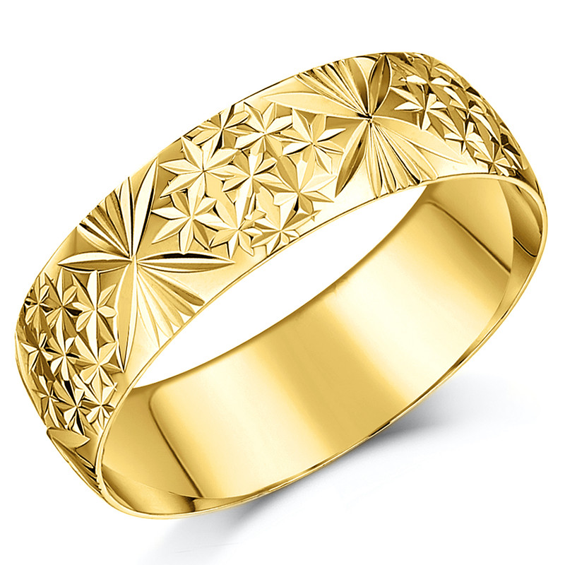 9ct Yellow Gold Star Pattern Wedding Ring