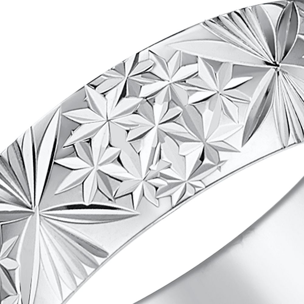 9ct White Gold Star Pattern Wedding Ring - Image 2