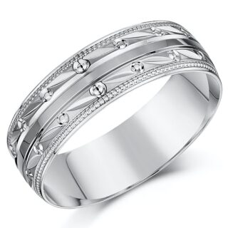 9ct White Gold Patterned Wedding Ring