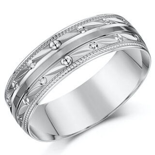 18ct White Gold Patterned Wedding Ring