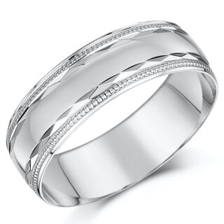 18ct White Gold Patterned Wedding Ring