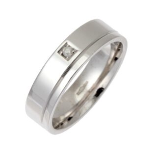 5mm 9ct White Gold Flat Court 0.02ct Round Diamond Ring