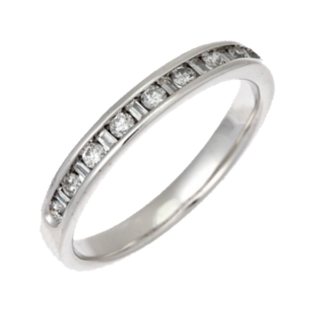 3mm 18ct White Gold Flat Court 0.25ct Round and Baguettes Diamond Ring