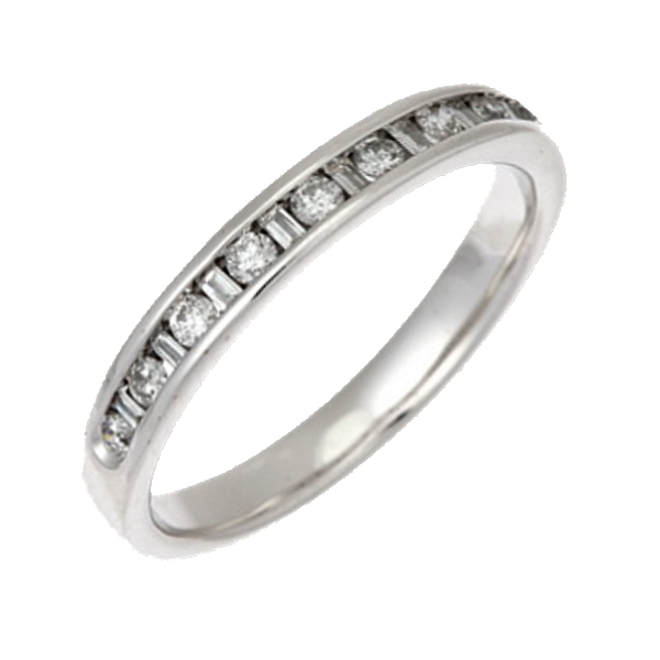 3mm 18ct White Gold Flat Court 0.25ct Round and Baguettes Diamond Ring