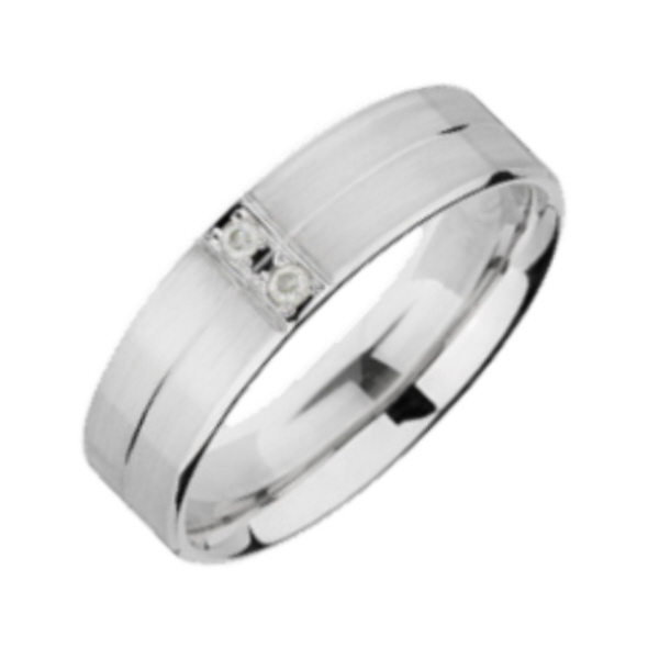 6mm Palladium 950 Flat Court Matt Centre and Groove 0.04ct Round Dia Wedding Ring