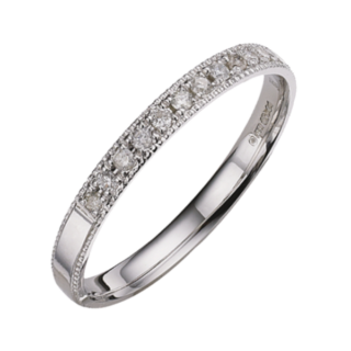 2.5mm 9ct White Gold Flat Court 0.10ct Round Diamond Millgrain Edge Eternity Ring