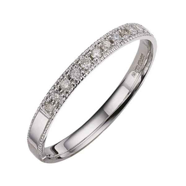 2.5mm 9ct White Gold Flat Court 0.10ct Round Diamond Millgrain Edge Eternity Ring