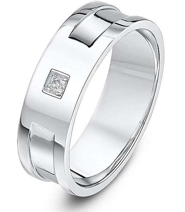 6mm Palladium 950 0.02ct Diamond with two grooves Ring