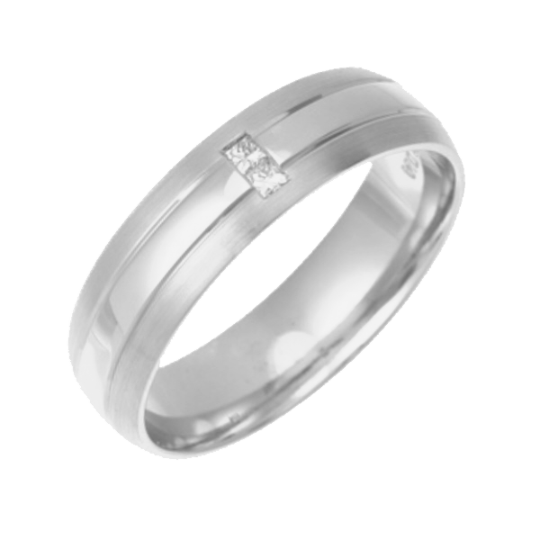 6mm 9ct White Gold Court 0.06ct Princess Cut Diamond Ring