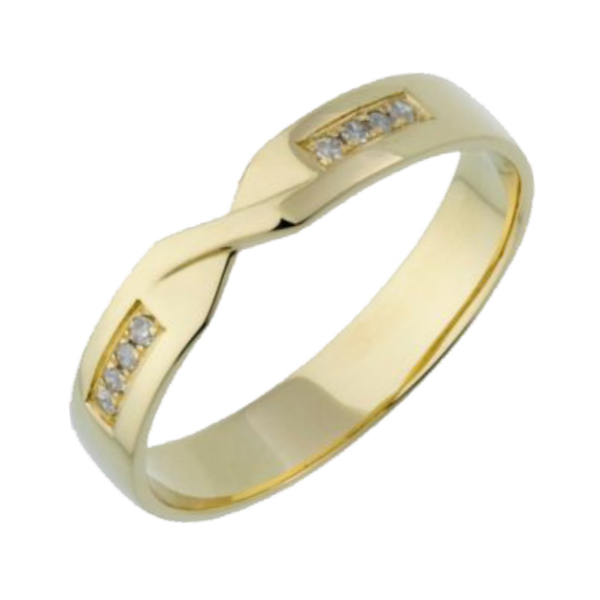 4mm 9ct Yellow Gold 0.08ct Round Diamond Twist Wedding Ring