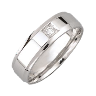 6mm 9ct White Gold Flat Court 0.05ct Round Diamond Ring