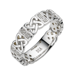 5mm 9ct White Gold Celtic Design 0.06ct Round Diamond Wedding Ring