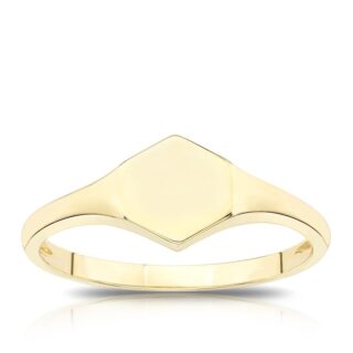 9ct Yellow Gold Light Weight Hexagon Ladies Signet Ring