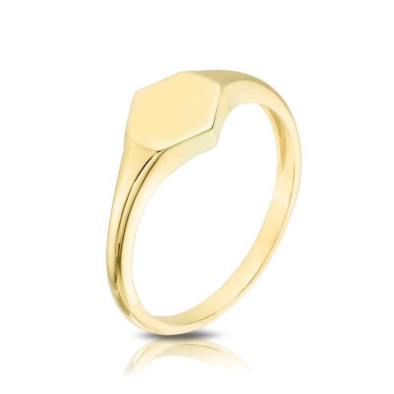 9ct Yellow Gold Light Weight Hexagon Ladies Signet Ring - Image 2