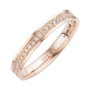 3mm 9ct Rose Gold Flat Court 0.15ct Round Diamond Wedding Ring