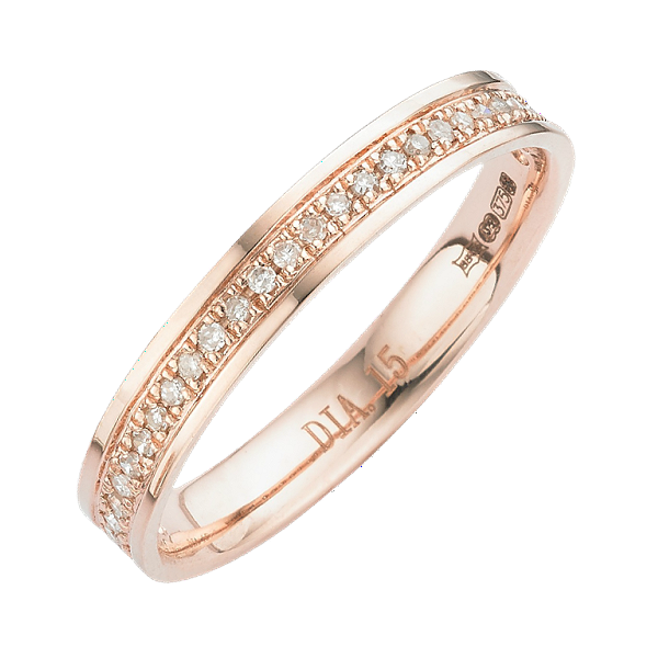 3mm 9ct Rose Gold Flat Court 0.15ct Round Diamond Wedding Ring
