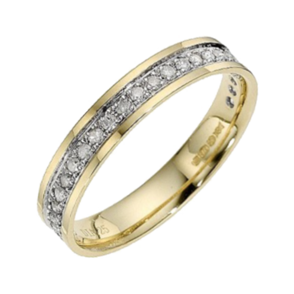 3.5mm 9ct Yellow Gold with Rhodium Accent Flat Court 0.25ct Round Diamond Wedding Ring
