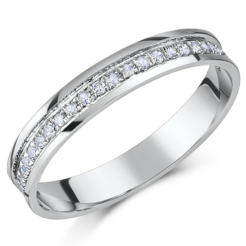 3.5mm Palladium 950 Flat Court 0.25ct Round Diamond Wedding Ring