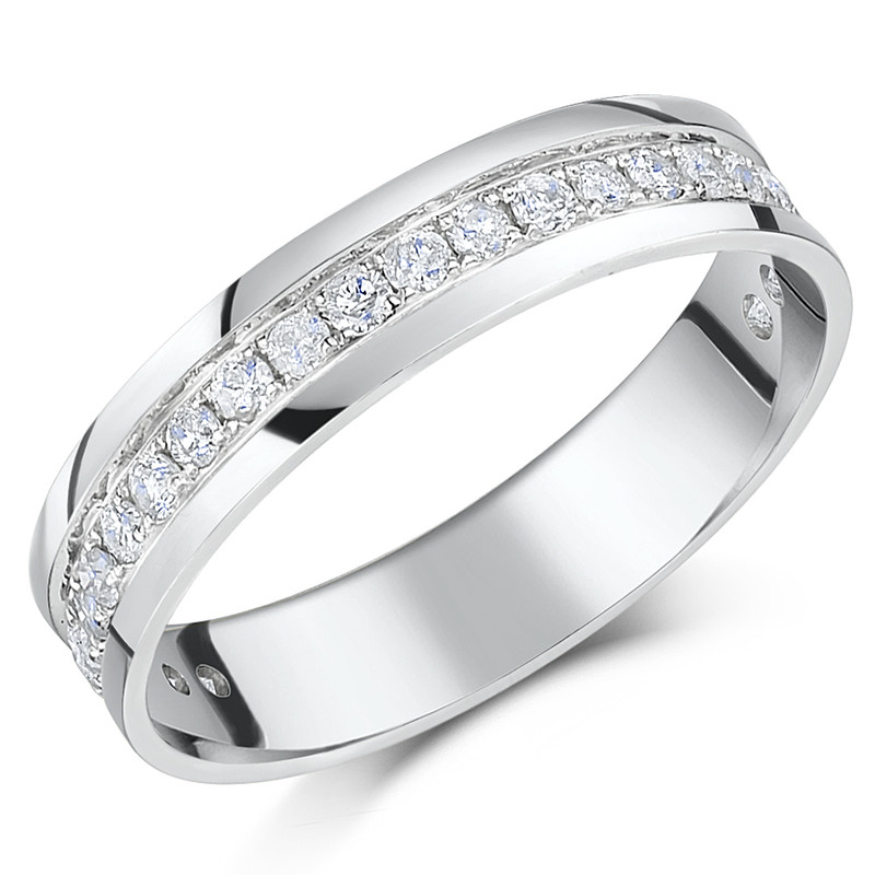 4.5mm 9ct White Gold Flat Court 0.5ct Round Diamond Wedding Ring