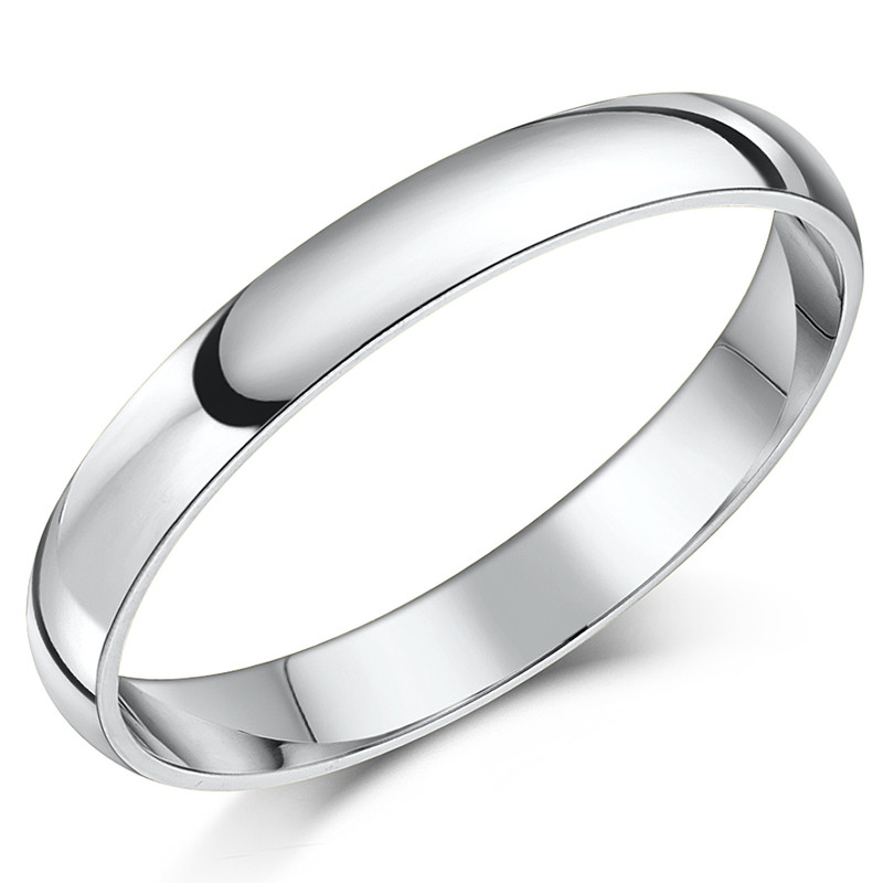 3mm 18ct White Gold Heavy Court Wedding Ring
