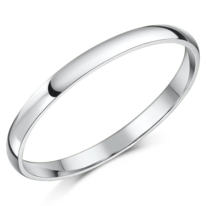 2mm 9ct White Gold Heavy D Wedding Ring