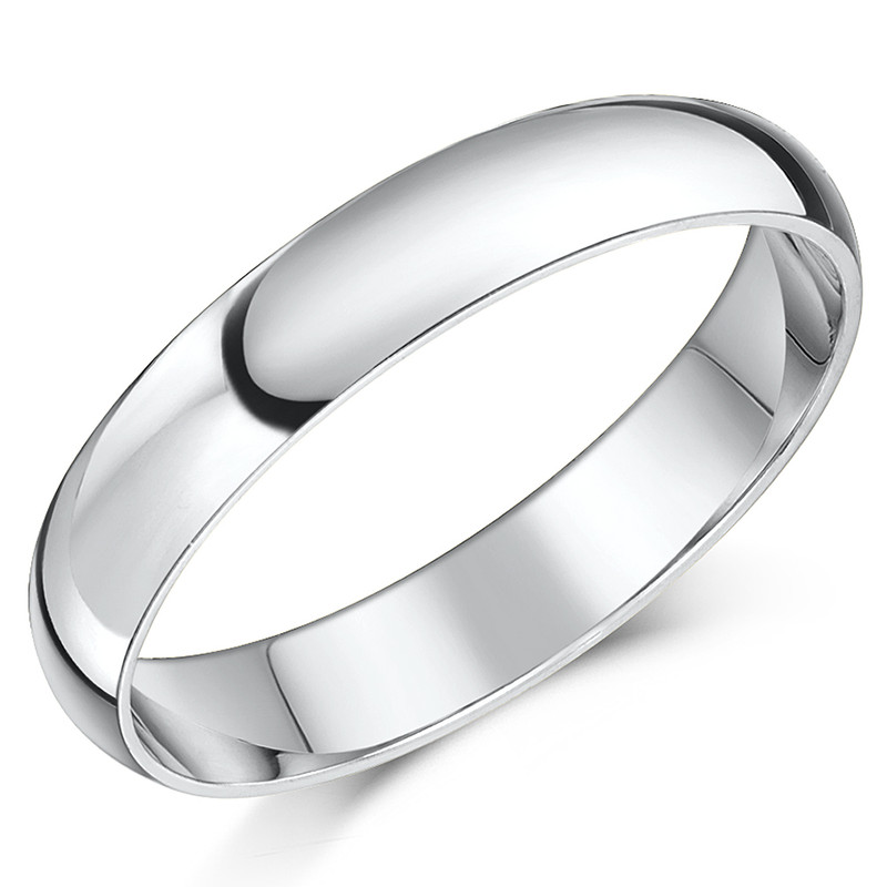 4mm 9ct White Gold Heavy D Wedding Ring
