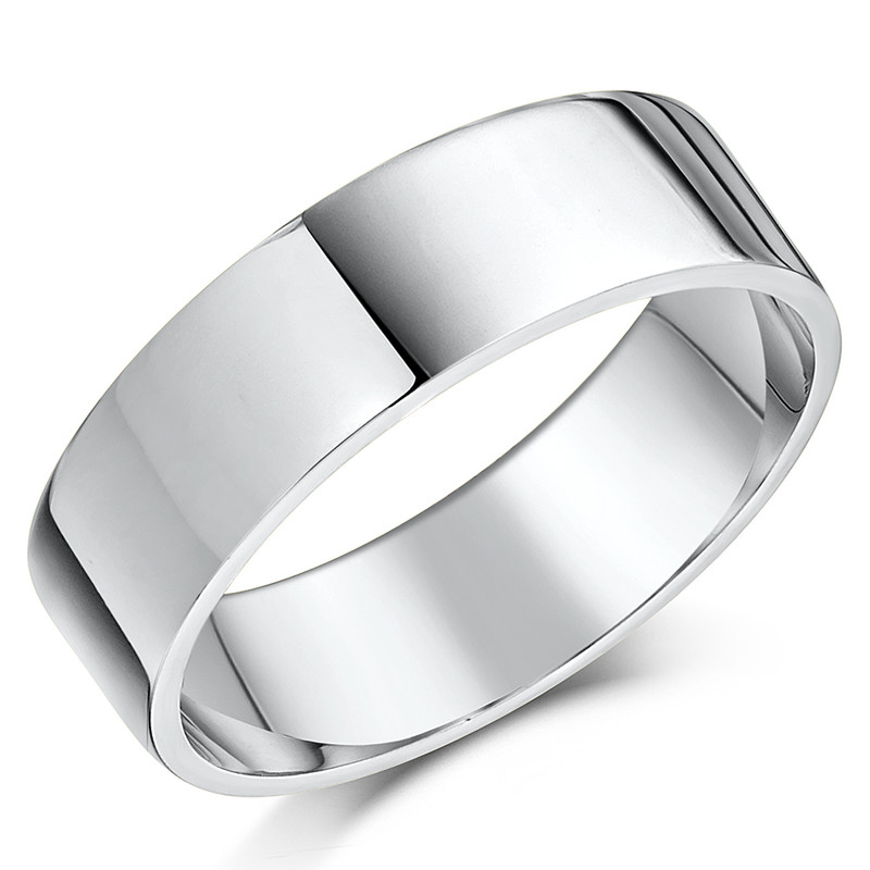 7mm 18ct White Gold Heavy Flat Wedding Ring