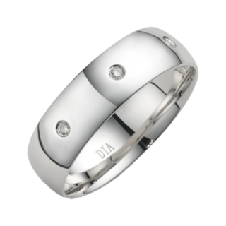 6mm 9ct White Gold Light Court 0.06ct Diamond Wedding Ring
