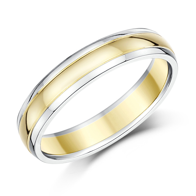 4mm 9ct Two Colour Gold Court Wedding Ring
