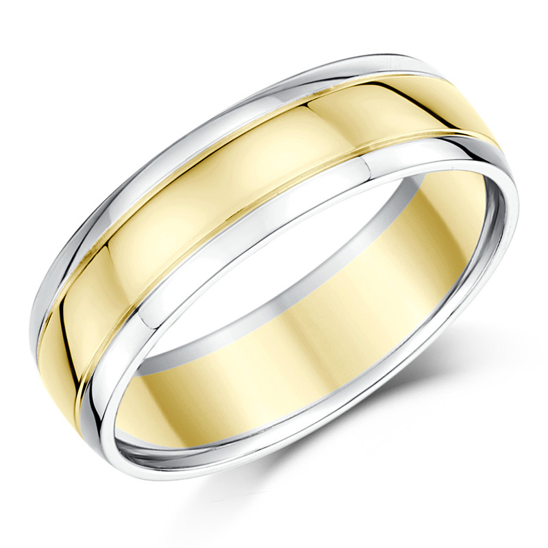 6mm 9ct Two Colour Gold Court Wedding Ring