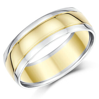 7mm 9ct Two Colour Gold Court Wedding Ring