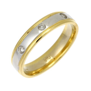 4mm 9ct White & Yellow Gold Court 0.03ct Round Diamond Wedding Ring