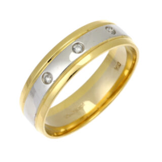 6mm 9ct White & Yellow Gold Court 0.03ct Round Diamond Wedding Ring