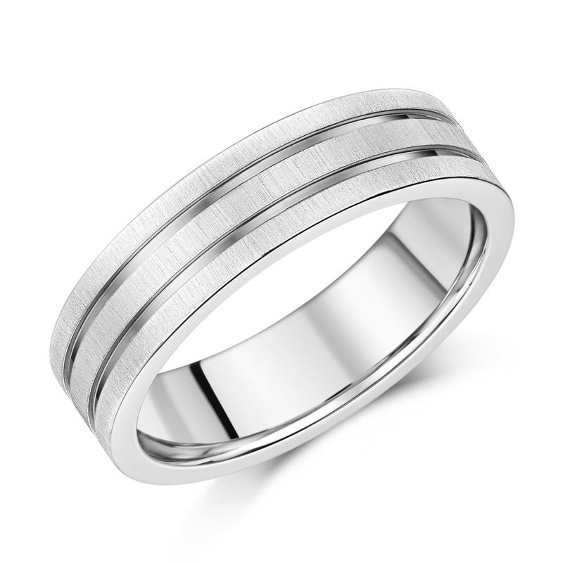 Titanium Flat Court Matt with Two Polished Grooved 6mm Ring
