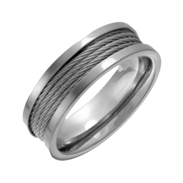Titanium with Grey Stainless Steel Wire 7mm Ring