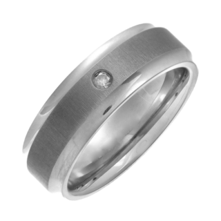 Titanium Flat Court 0.05ct Diamond Matt Centre 7mm Ring