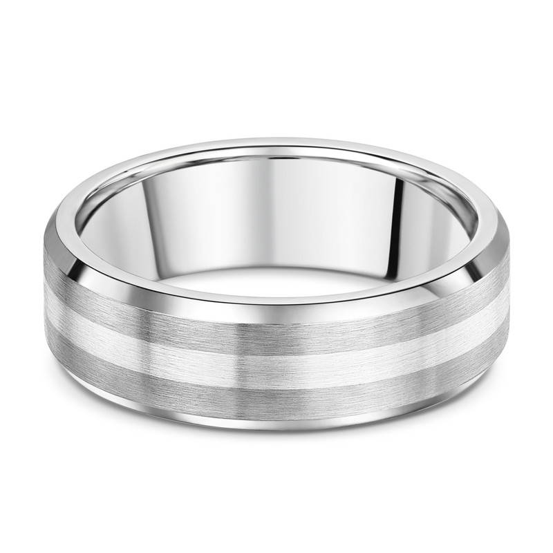 Titanium and Silver Inlay Flat Court Matt 7mm Ring - Image 2