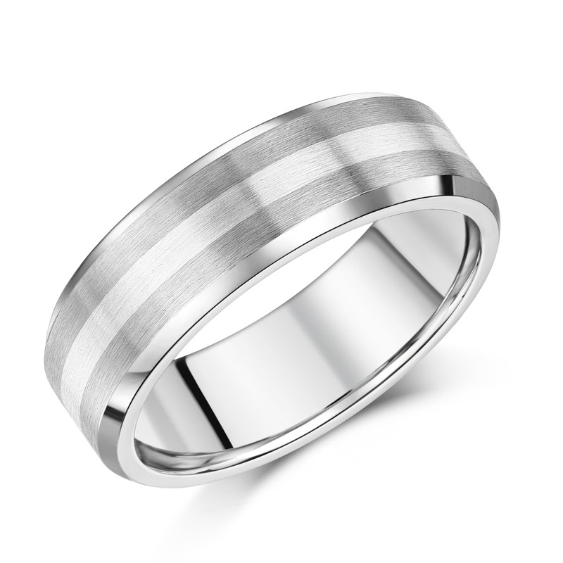 Titanium and Silver Inlay Flat Court Matt 7mm Ring