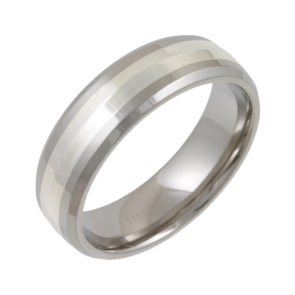 Titanium and Silver Inlay Flat Court 7mm Ring
