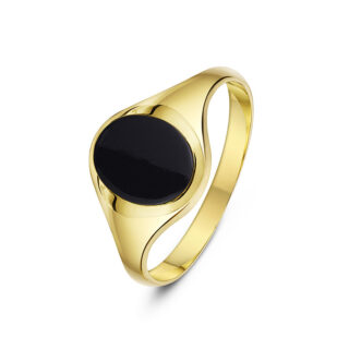 9ct Yellow Gold with Oval Black Onyx set in an Oval Shaped Signet Ring