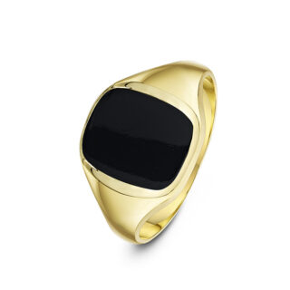 9ct Yellow Gold with Cushion Black Onyx set in an Cushion Shaped Signet Ring
