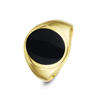 9ct Yellow Gold with Oval Black Onyx set in an Oval Shaped Signet Ring