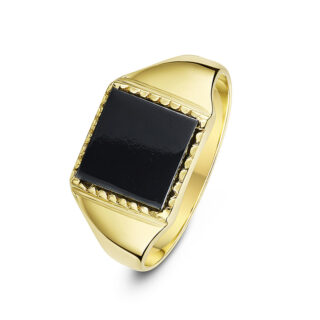 9ct Yellow Gold with Square Black Onyx set in an Square Shaped Signet Ring