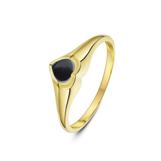 9ct Yellow Gold with Heart Black Onyx set in an Heart Shaped Signet Ring