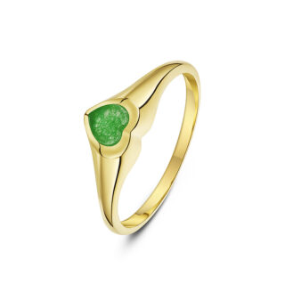 9ct Yellow Gold with Heart Green Jade set in an Heart Shaped Signet Ring